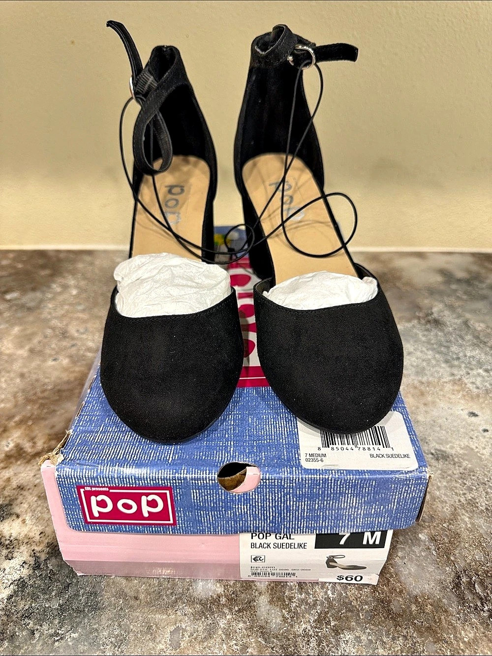 Pop Gal Black Suedelike Block Heel Sandals US 7 M